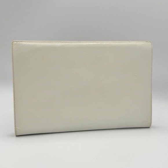 Bally White Leather Clutch Made in Italy Vintage Designer Classic Chic Read